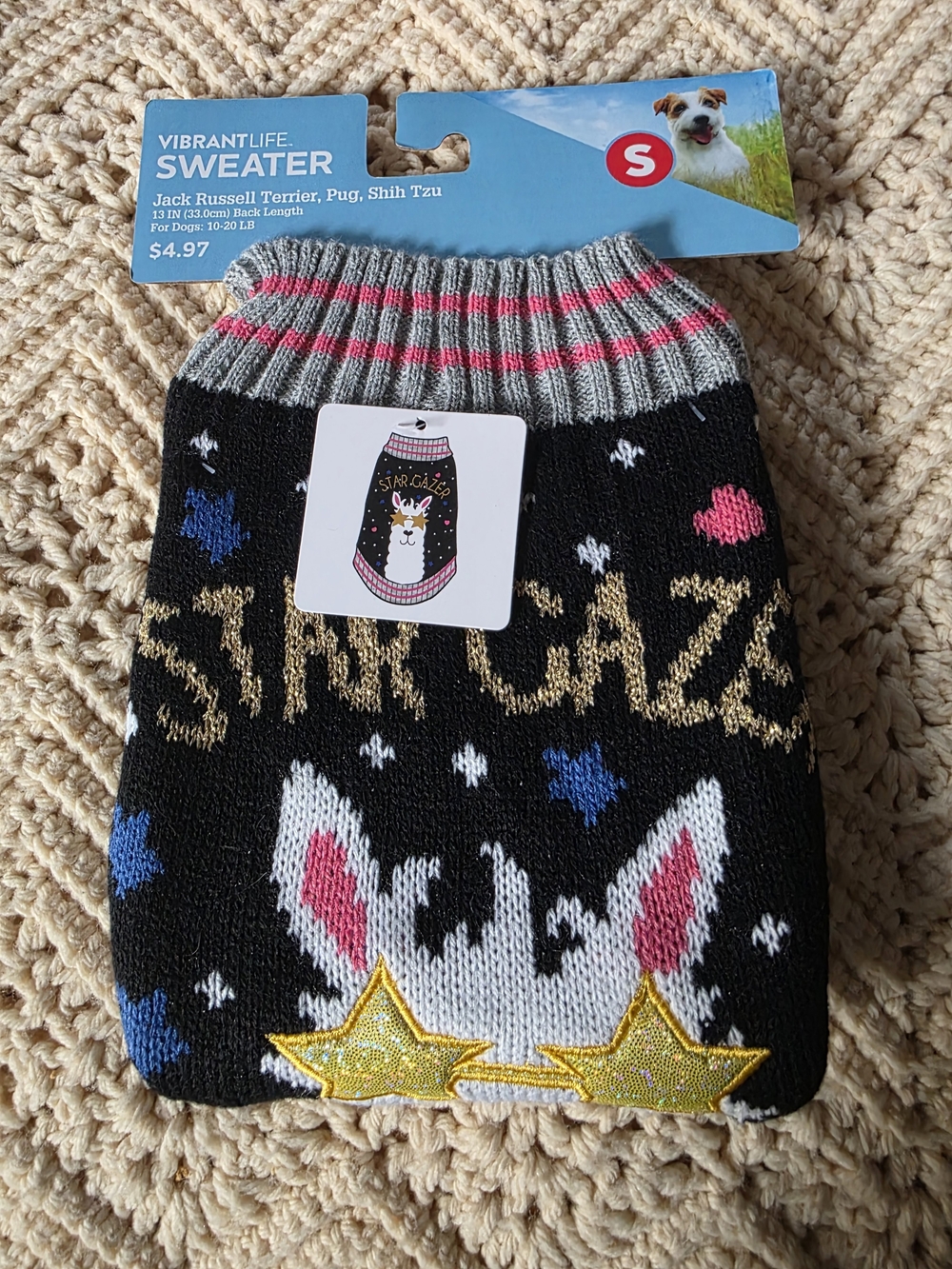 Vibrant Pet Black Knit Sweater with Pink Accents - Small